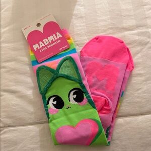Mamia Pink and Green Cat Socks